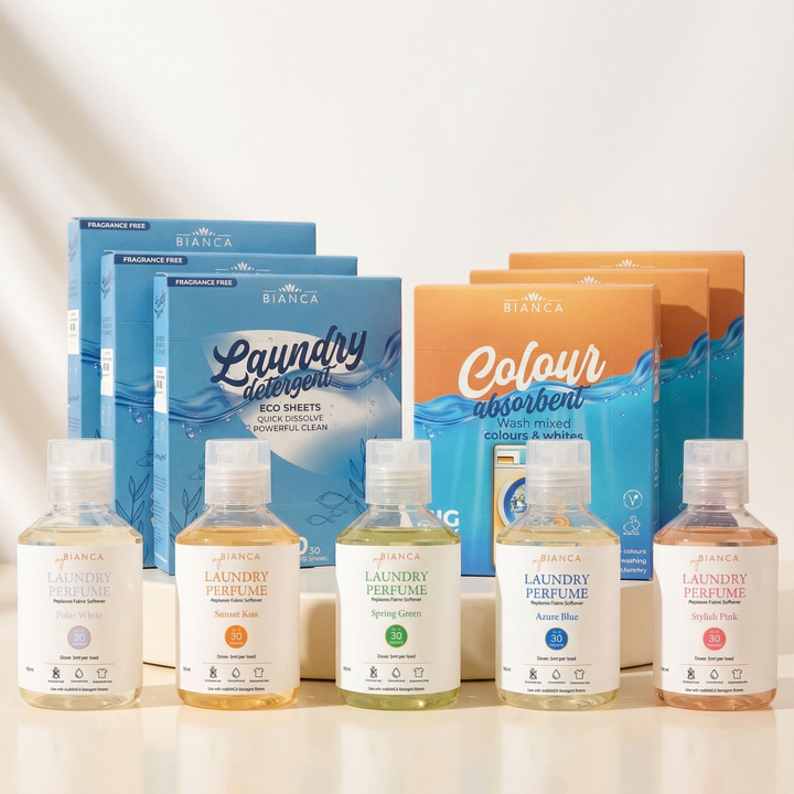 myBIANCA Ultimate Freshness & Care Bundle – detergent sheets, colour absorbers and scent booster.