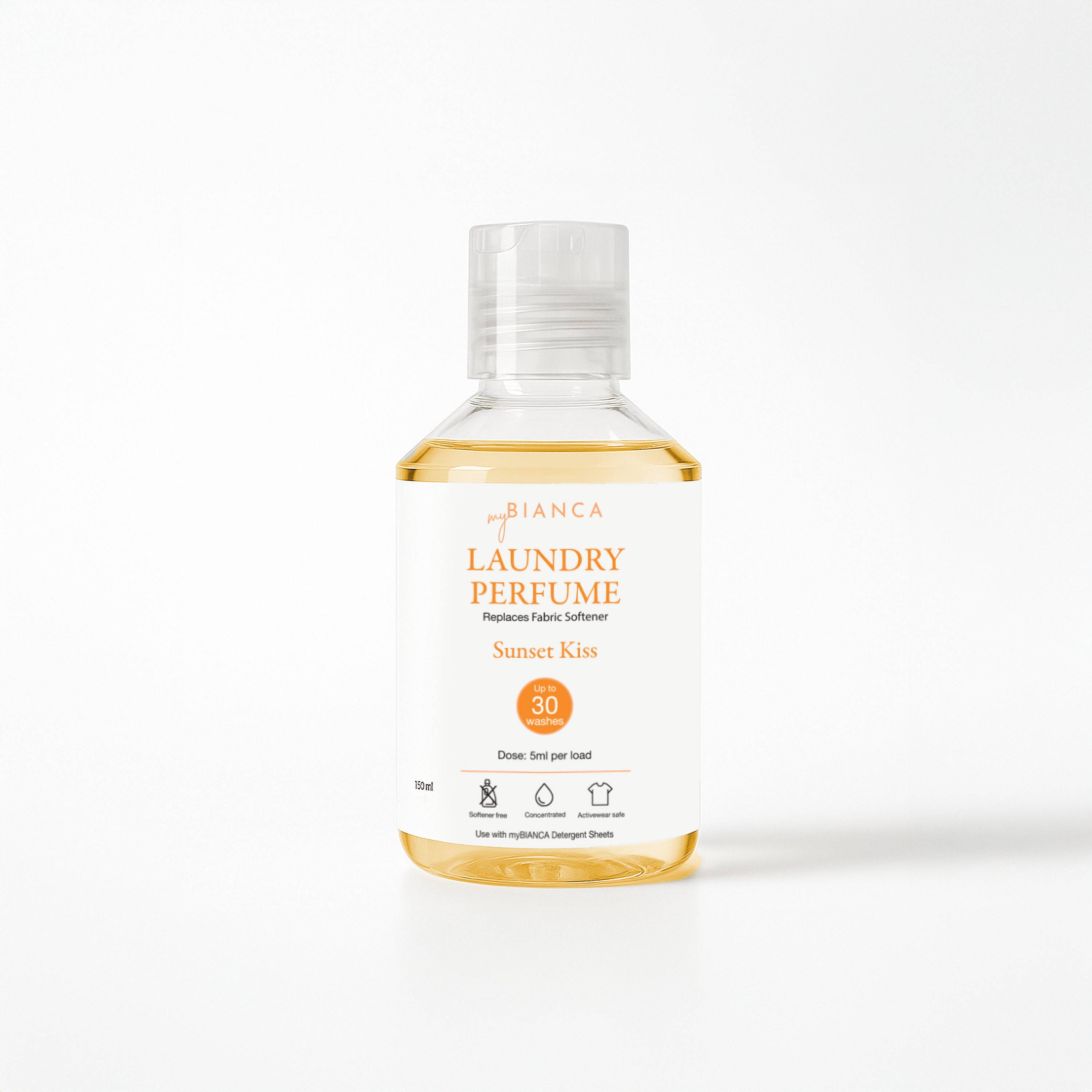 myBIANCA Sunset Kiss Laundry Perfume 150ml – long-lasting fragrance booster for up to 30 washes.