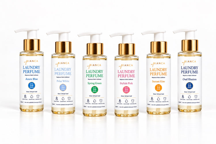 Six myBIANCA 50ml Home Minis, one bottle of each laundry perfume